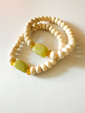 Lime Gemstone and White Bone Bracelet