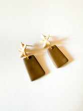 Load image into Gallery viewer, Floral Walnut Clay Drop Earrings