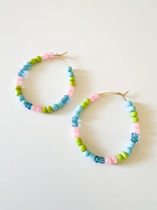 Blue Confetti Mix Seed Bead Hoops