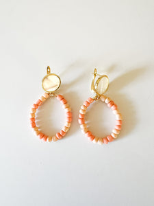 Pearl Inlay with Peach Seed Bead Earrings