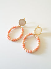 Load image into Gallery viewer, Pearl Inlay with Peach Seed Bead Earrings