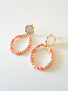 Pearl Inlay with Peach Seed Bead Earrings
