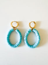 Load image into Gallery viewer, Sky Blue Clay and Pearl Huggie Hoop Earrings