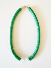 Load image into Gallery viewer, Grass Green Vinyl and Recycled Sea Glass Necklace