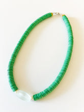 Load image into Gallery viewer, Grass Green Vinyl and Recycled Sea Glass Necklace