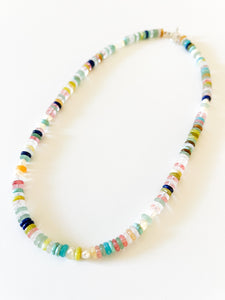 Confetti Gemstones and Fresh Water Pearls Beaded Necklace