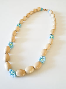 Turquoise Daisies with Natural Wood Necklace