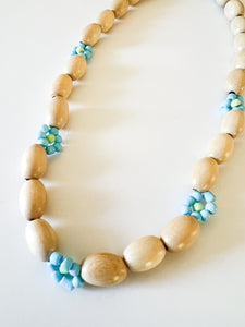 Turquoise Daisies with Natural Wood Necklace