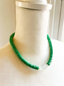 Grass Green Vinyl and Recycled Sea Glass Necklace