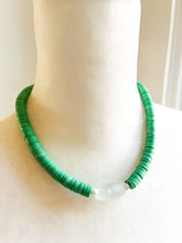 Load image into Gallery viewer, Grass Green Vinyl and Recycled Sea Glass Necklace