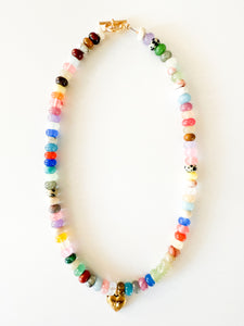 Confetti Gemstone and Vintage Locket Necklace