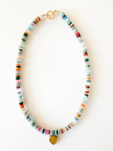 Mixed Gemstone Disc and Vintage Locket Necklace
