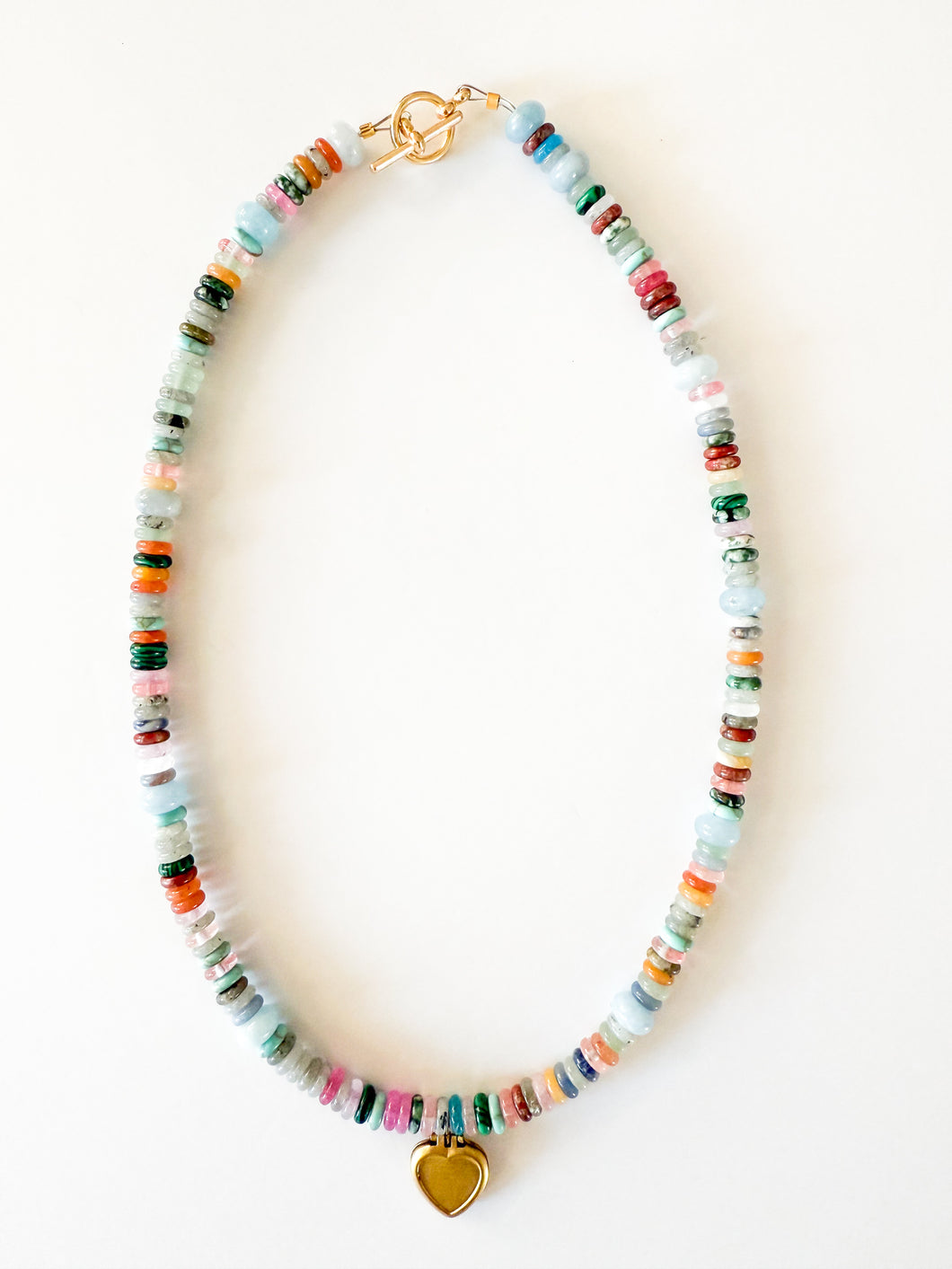 Mixed Gemstone Disc and Vintage Locket Necklace