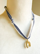 Load image into Gallery viewer, Blue Striped Jeweled Horseshoe Wrap