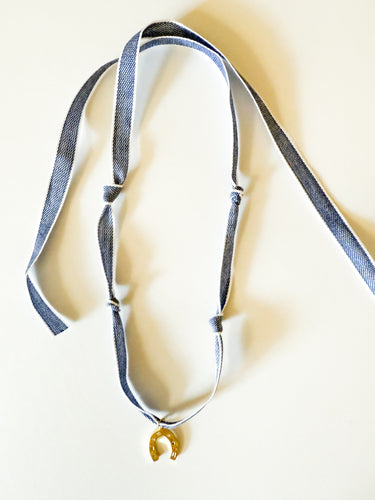 Blue Striped Jeweled Horseshoe Wrap