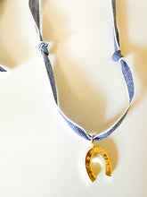 Load image into Gallery viewer, Blue Striped Jeweled Horseshoe Wrap