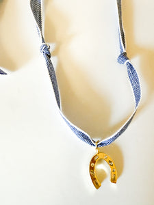 Blue Striped Jeweled Horseshoe Wrap