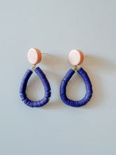 Load image into Gallery viewer, Blush Wood with Navy Clay Post Earrings
