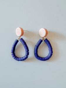 Blush Wood with Navy Clay Post Earrings