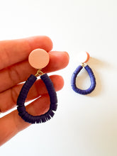 Load image into Gallery viewer, Blush Wood with Navy Clay Post Earrings