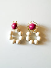 Load image into Gallery viewer, Pink Starburst with White Wood Earrings