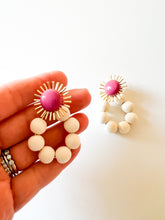 Load image into Gallery viewer, Pink Starburst with White Wood Earrings