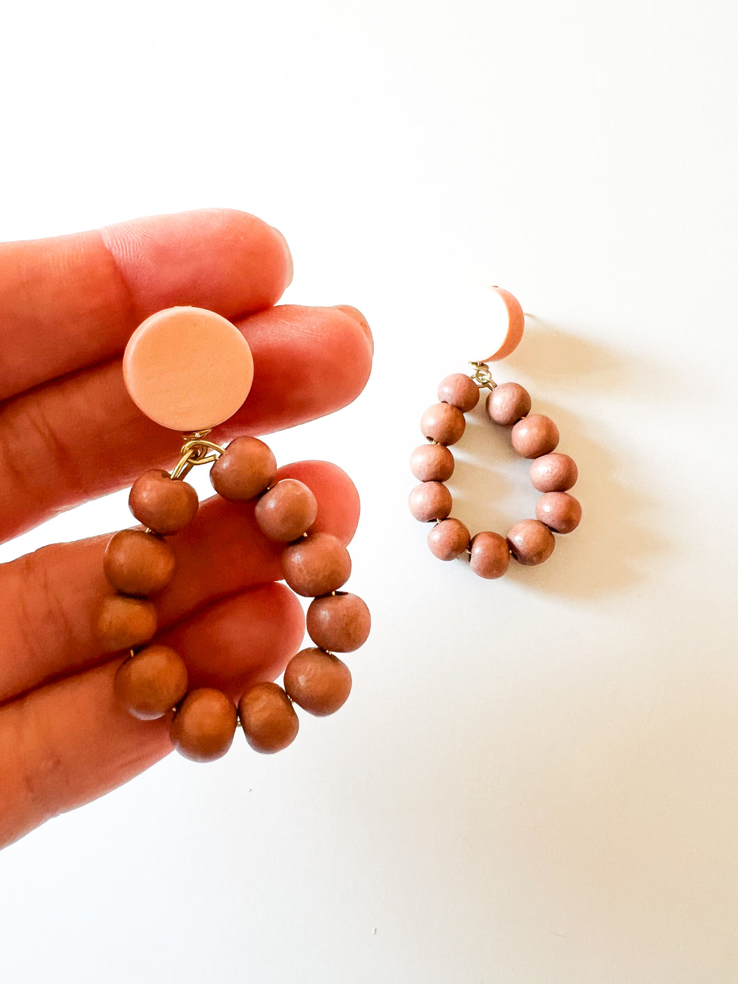 Blush and Brown Wood Post Earrings