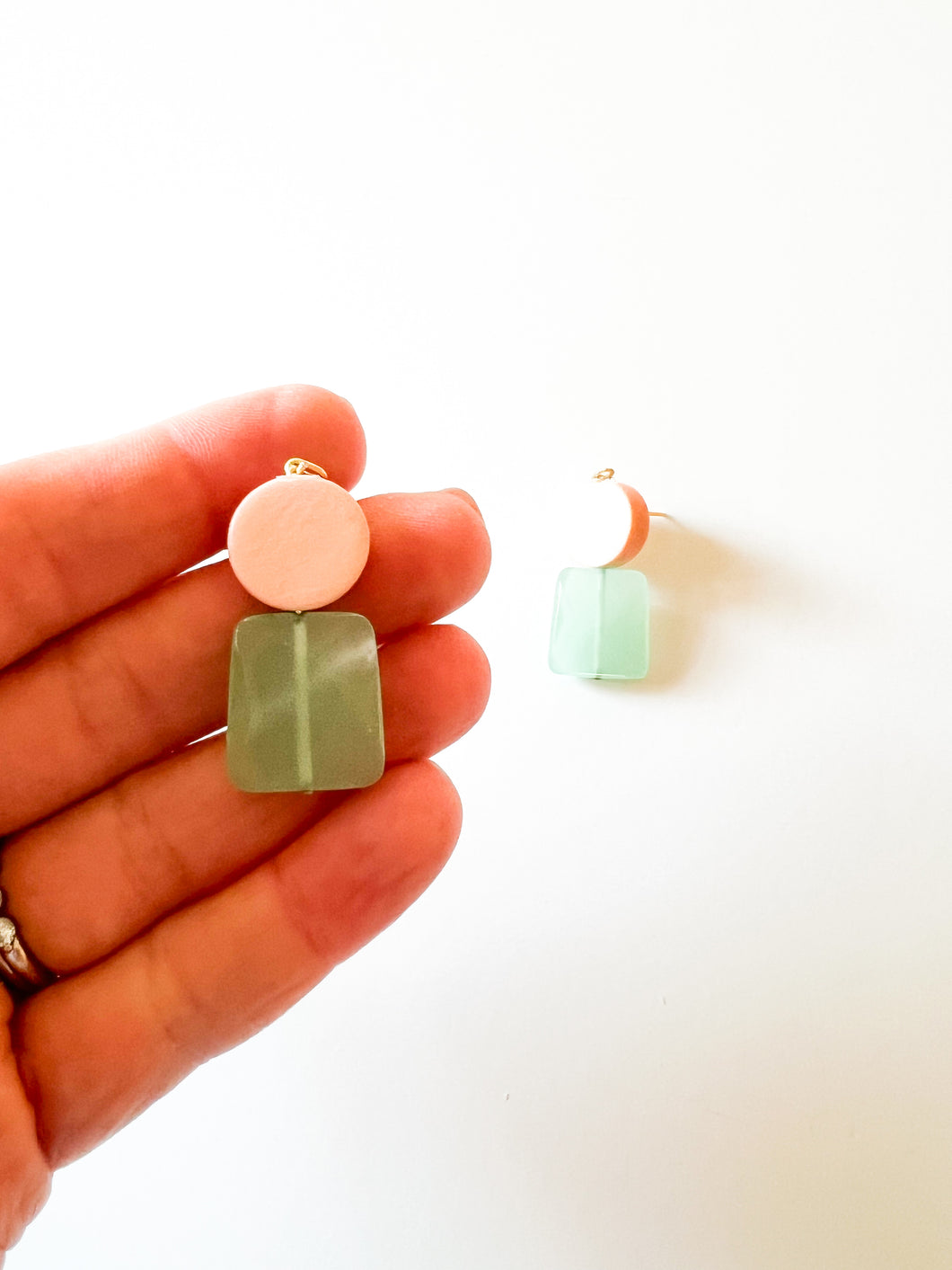 Blush Wood and Turquoise Gem Post Earrings