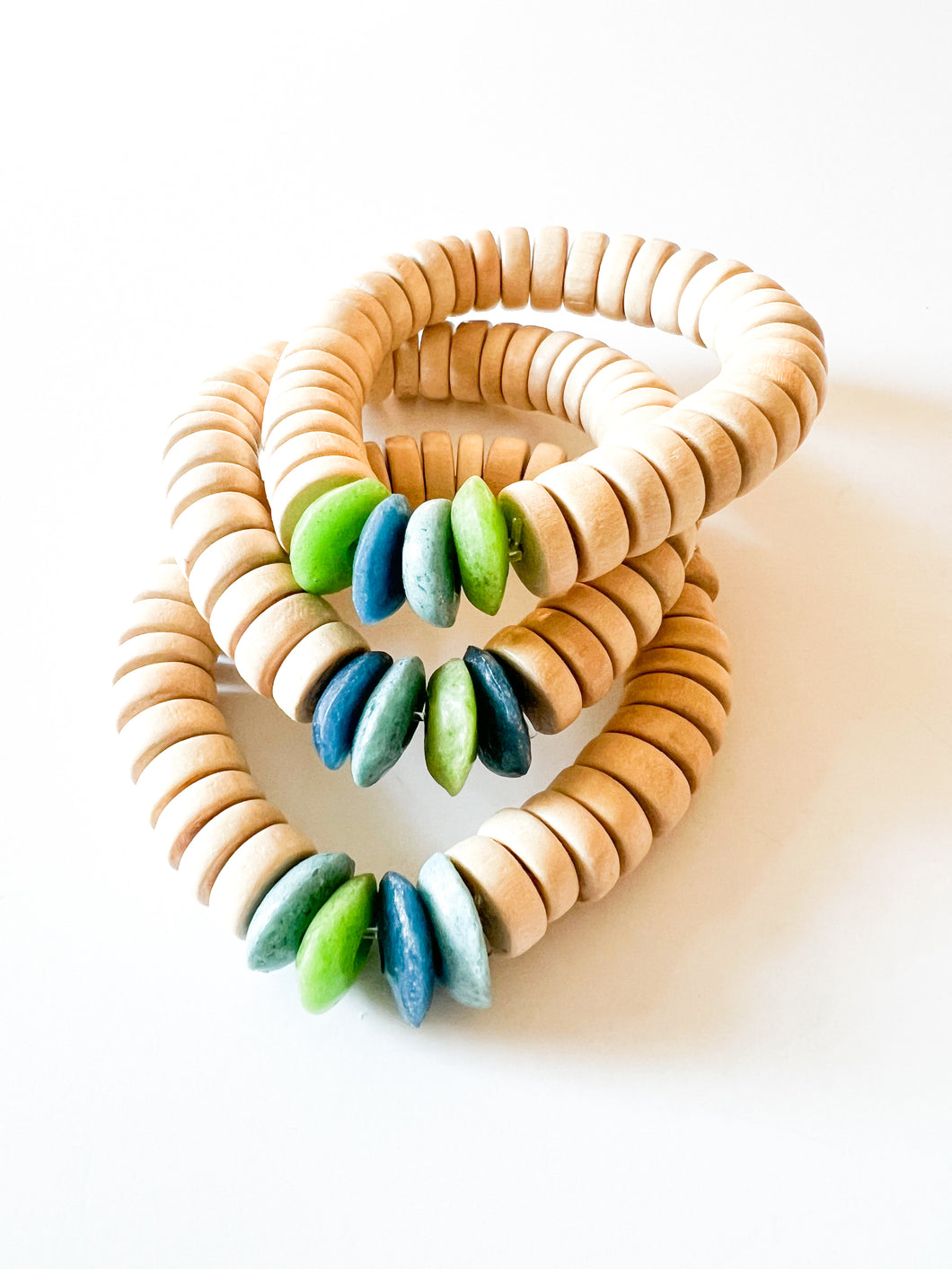 Natural Wood Discs with Recycled Blues Bracelet