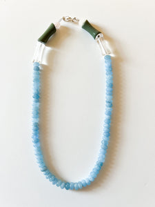 Sky Blue Gemstone with Sage Acrylic Beaded Necklace