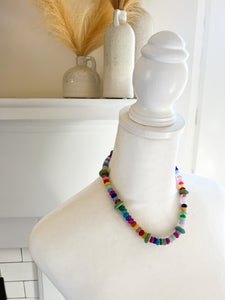 Confetti Gemstone with Glass Disc Beaded Necklace
