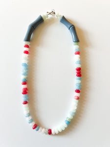 Confetti Gemstone with Stormy Blue Acrylic Beaded Necklace