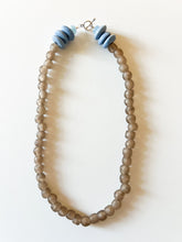 Load image into Gallery viewer, Charcoal and Sky Blue Recycled Glass Beaded Necklace