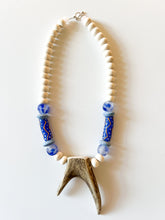 Load image into Gallery viewer, Blue Krobo and Recycled Glass Antler Tip Necklace