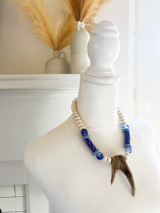 Blue Krobo and Recycled Glass Antler Tip Necklace