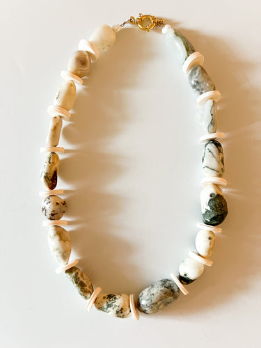 Moss Green Agate and Ivory Vinyl Bespoke Necklace