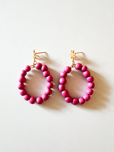 Abstract Post with Magenta Wood Earrings