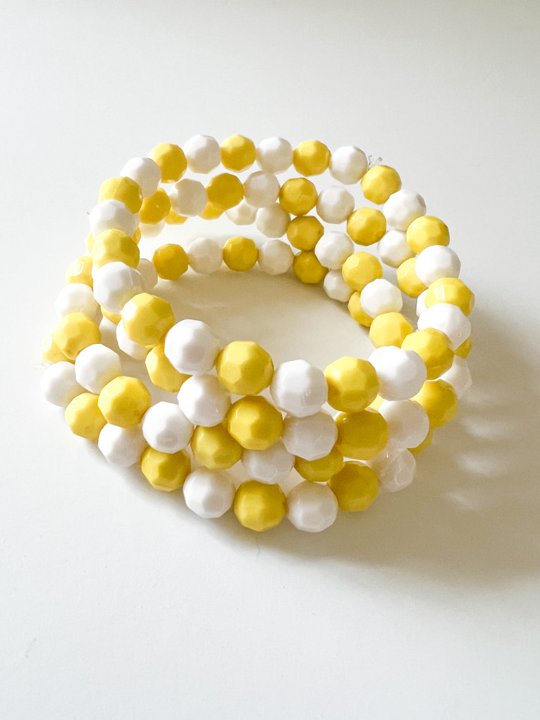 Yellow and White Acrylic Bead Bracelet
