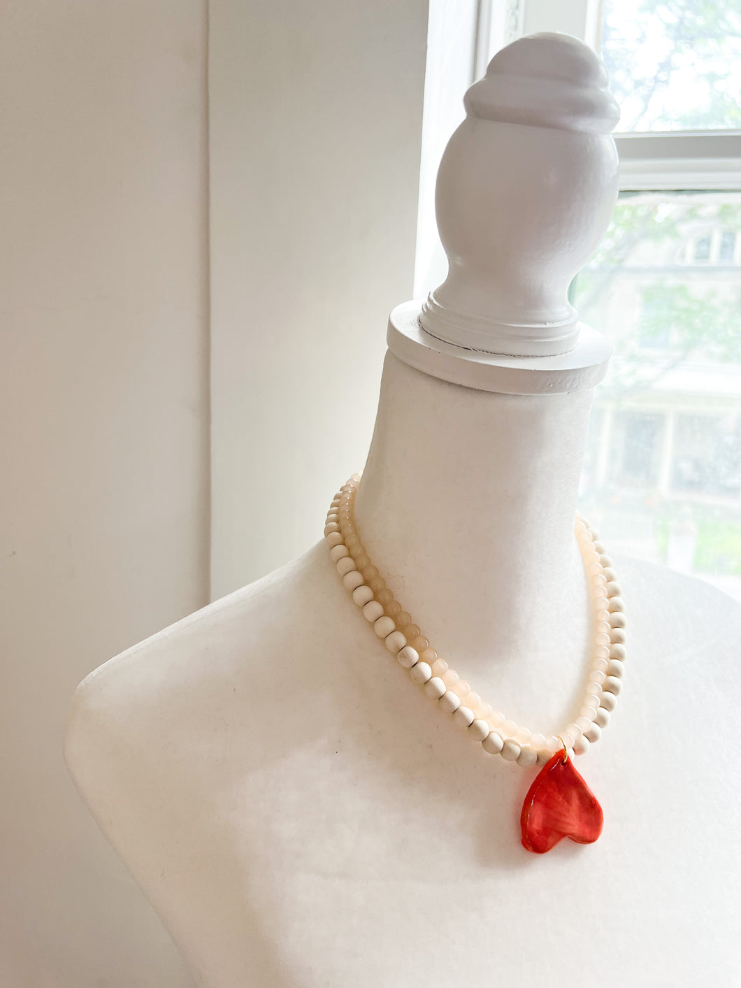 Ceramic Coral Heart Double Stranded Necklace