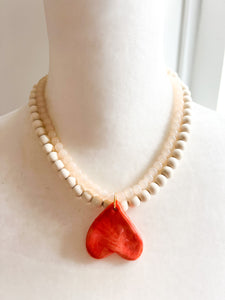 Ceramic Coral Heart Double Stranded Necklace