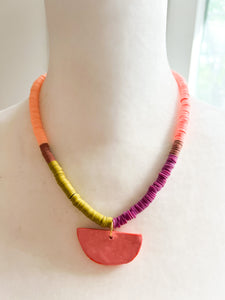Color Block Ceramic Pendant Necklace
