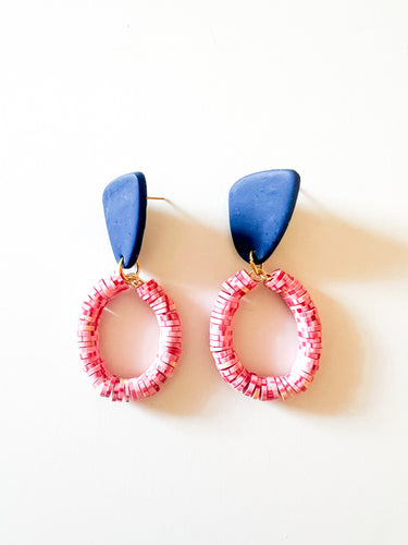 Royal and Speckled Pink Clay Earrings