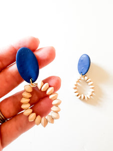 Royal Clay and Natural Bicone Wood Earrings