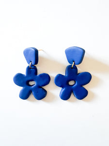 Royal Blue Floral Clay Post Earrings