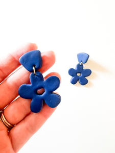 Royal Blue Floral Clay Post Earrings