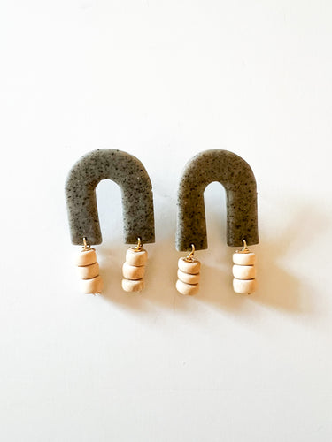 Gray Arch and Natural Wood Earrings