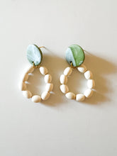 Load image into Gallery viewer, Marbled Green Clay and White Wood Earrings