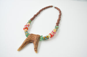 Red and Green Krobo Glass Antler Fork Necklace