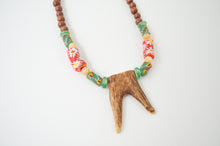 Load image into Gallery viewer, Red and Green Krobo Glass Antler Fork Necklace