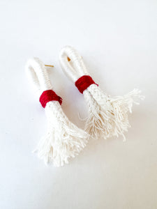 Ivory and Maroon Wrapped Cotton Post Earring